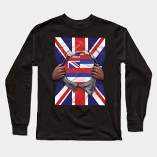 Hawaii Flag Great Britain Flag Ripped - Gift for Hawaiian From Hawaii Long Sleeve T-Shirt